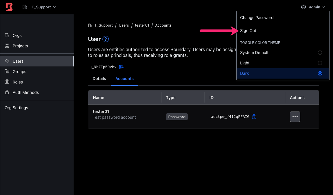 Logout of admin console