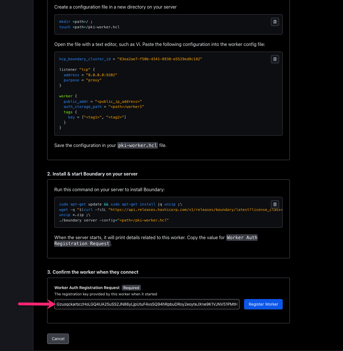 Register worker with auth token