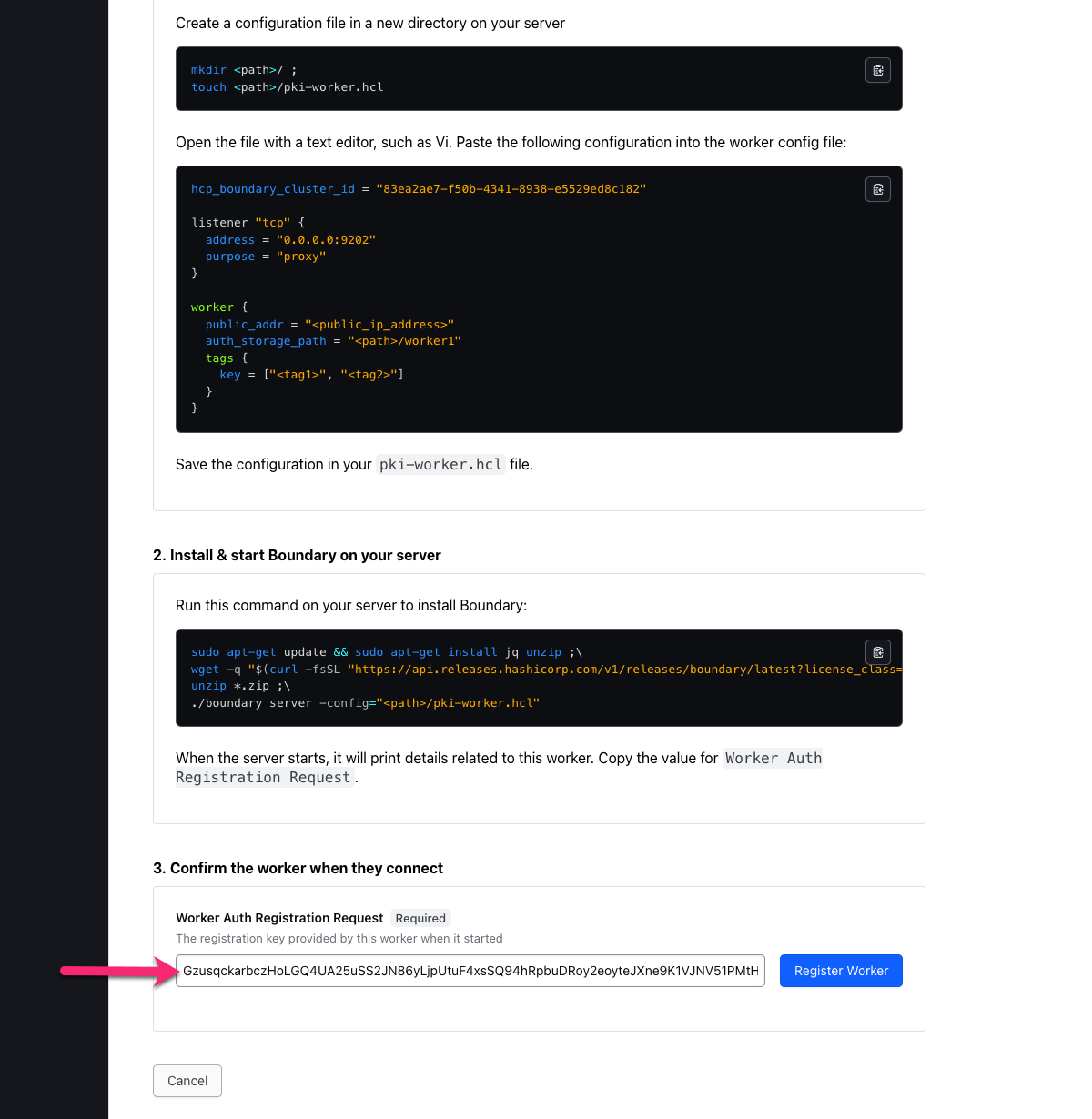 Register worker with auth token