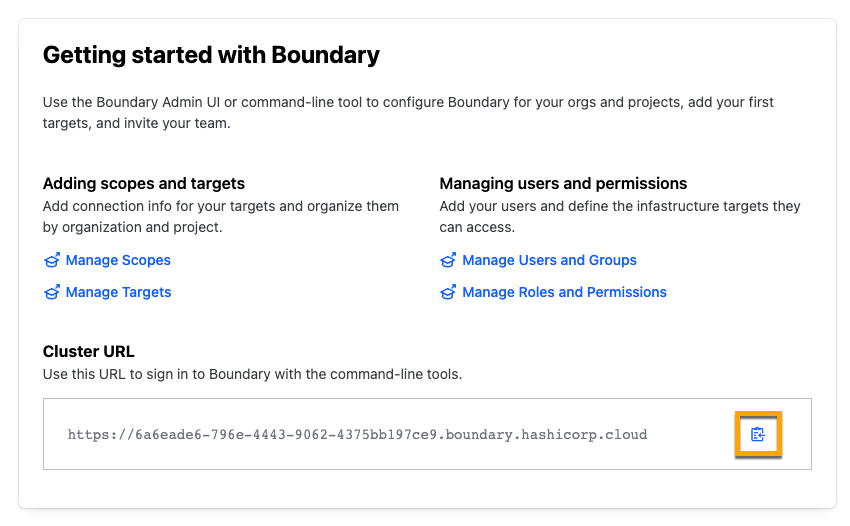 Copy Boundary cluster URL