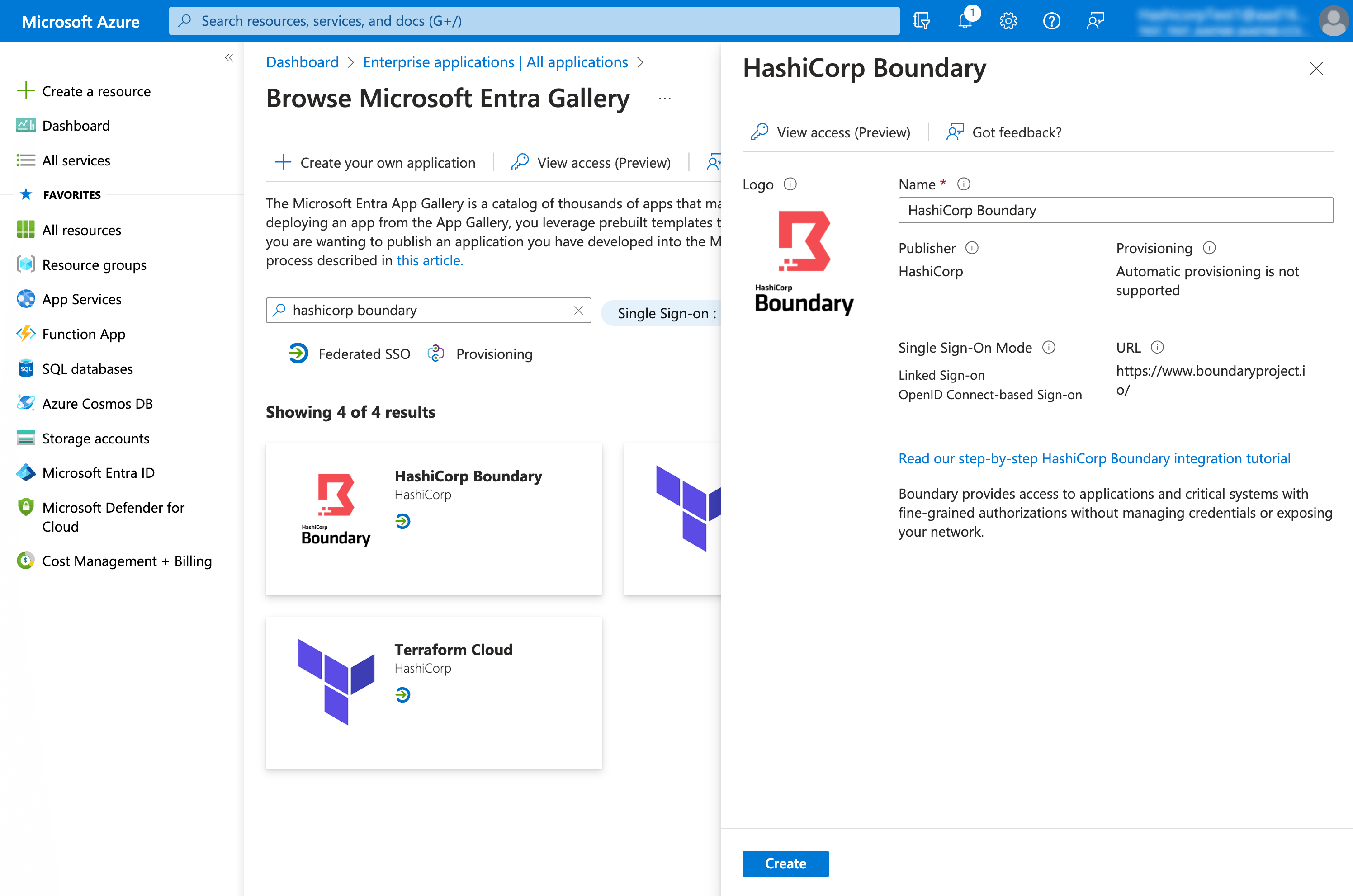 Azure Create Application