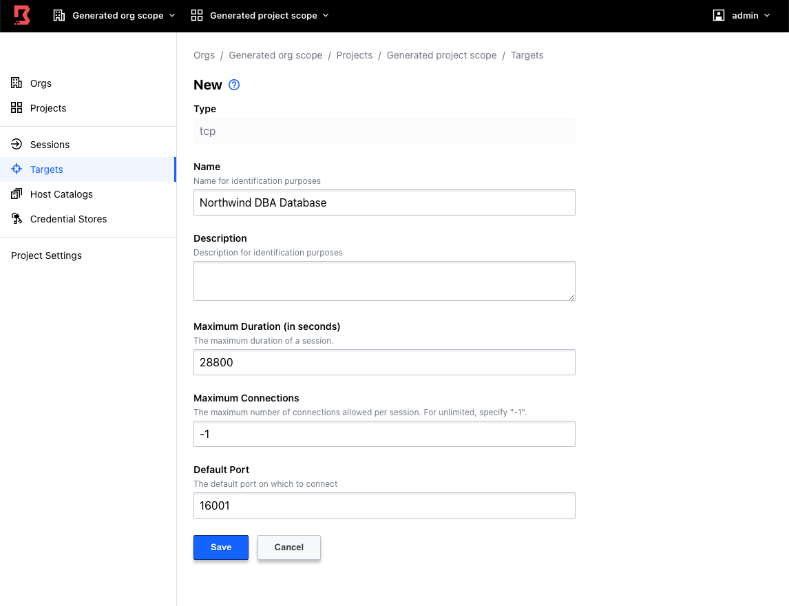 Admin Console DBA Target