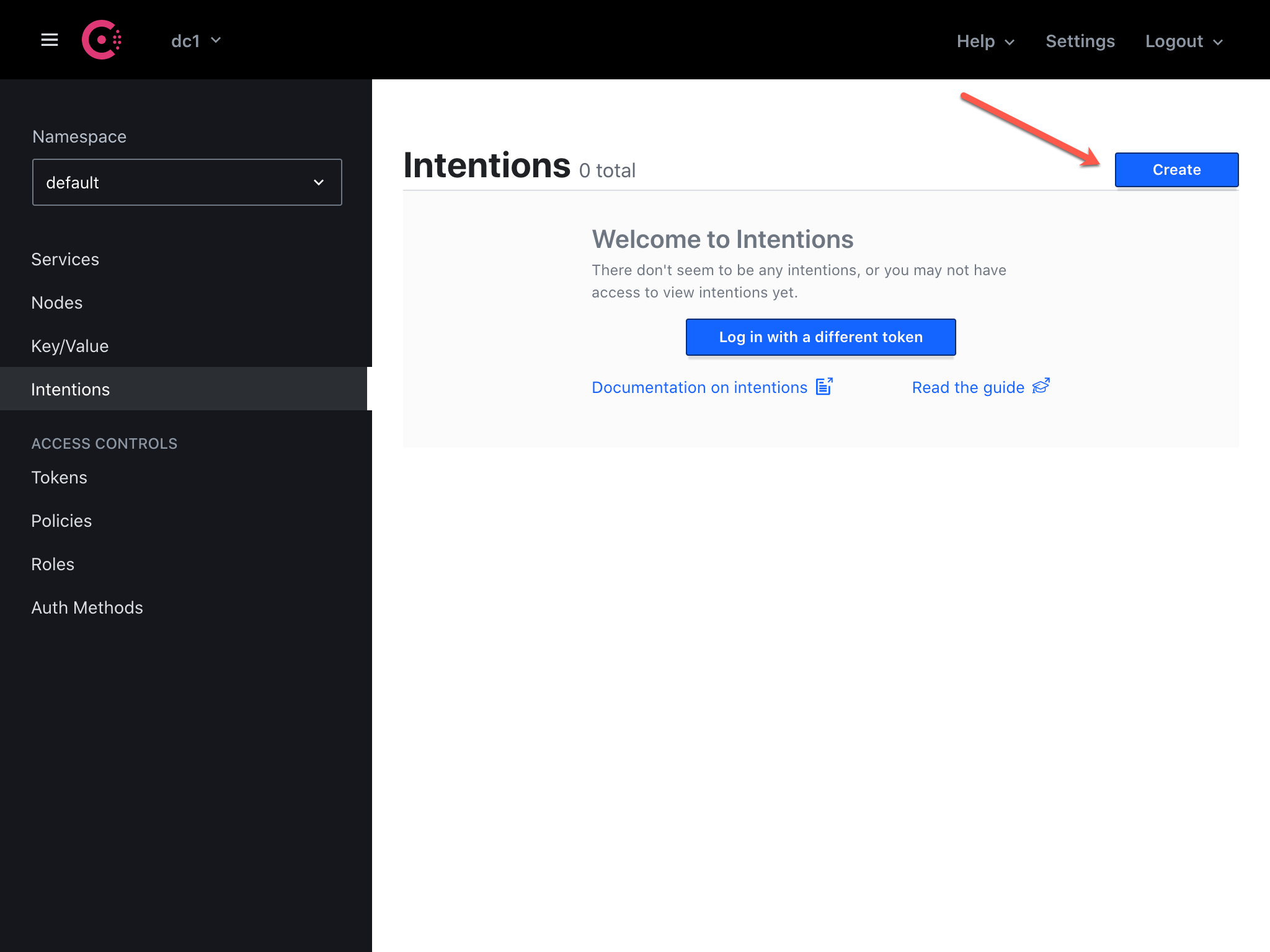 Consul UI - Intentions Main Page