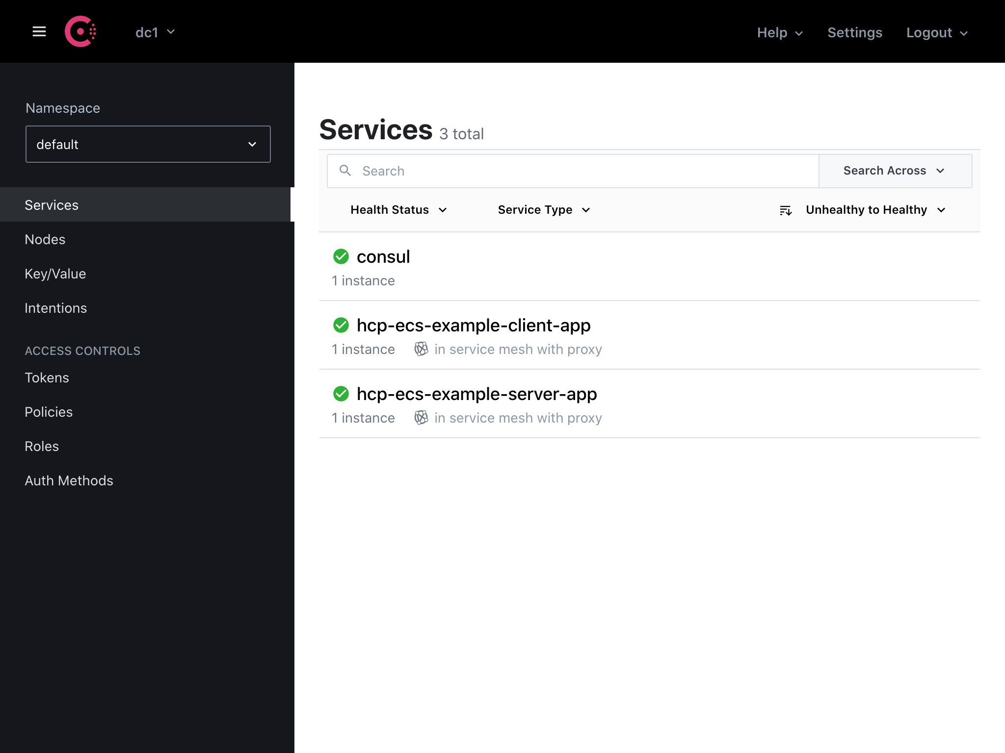 HCP Consul Nodes in Service Mesh Image