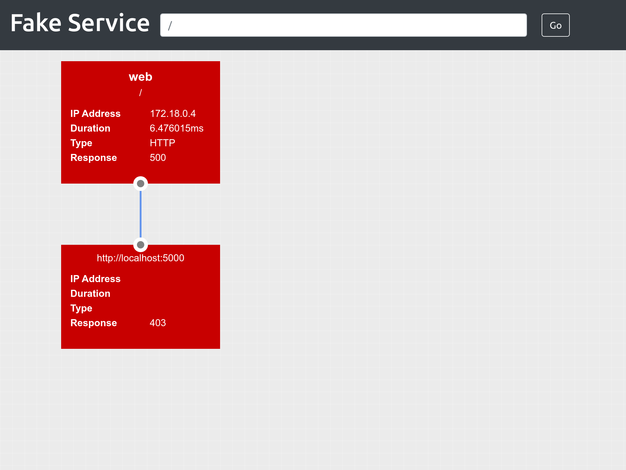 Application UI showing faulty connection