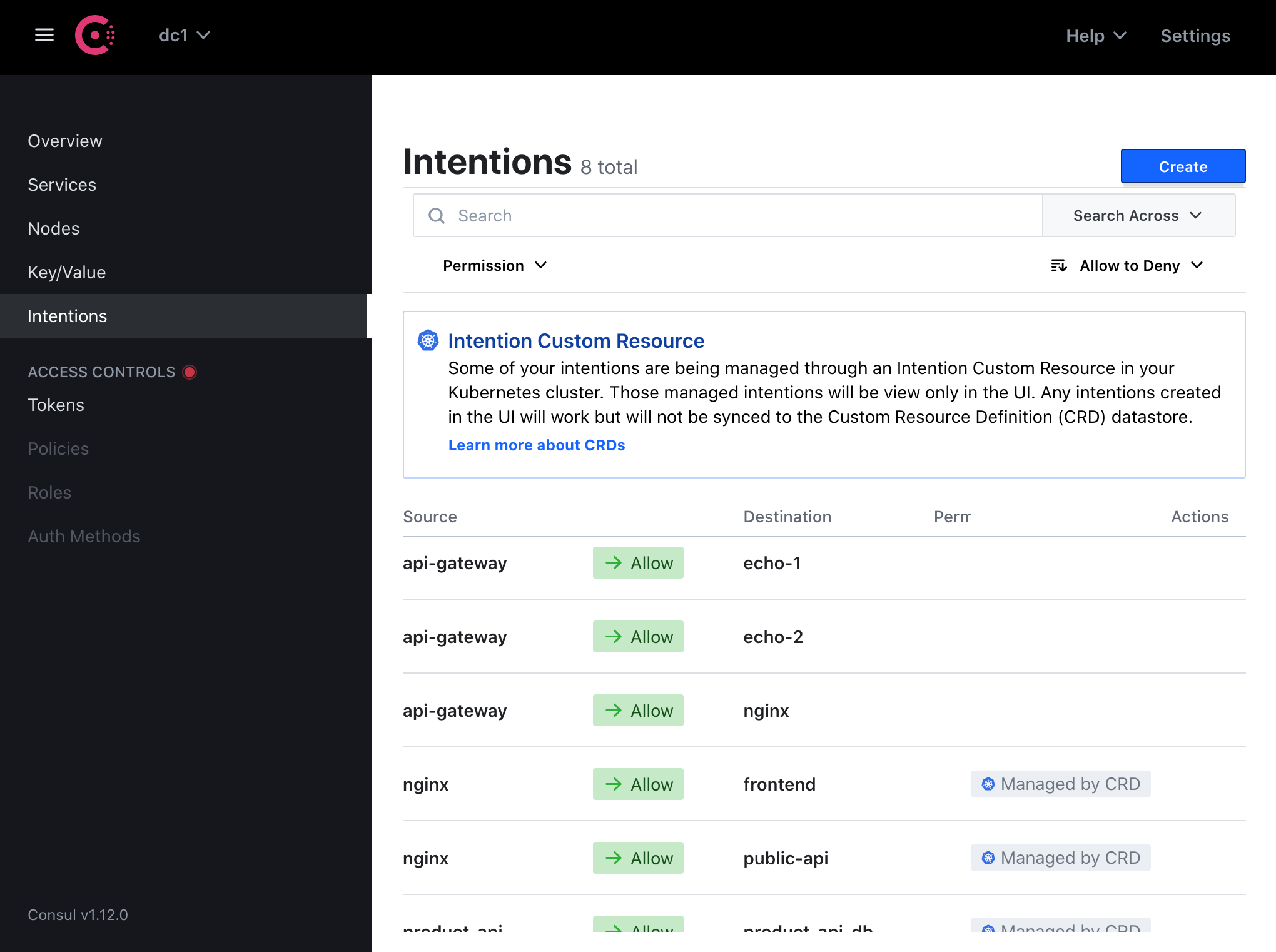 Consul UI Intentions