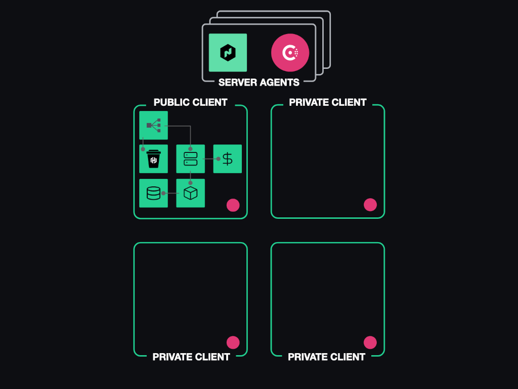Architectural diagram. Hashicups, deployed as a monolith, running on the public node of the cluster.