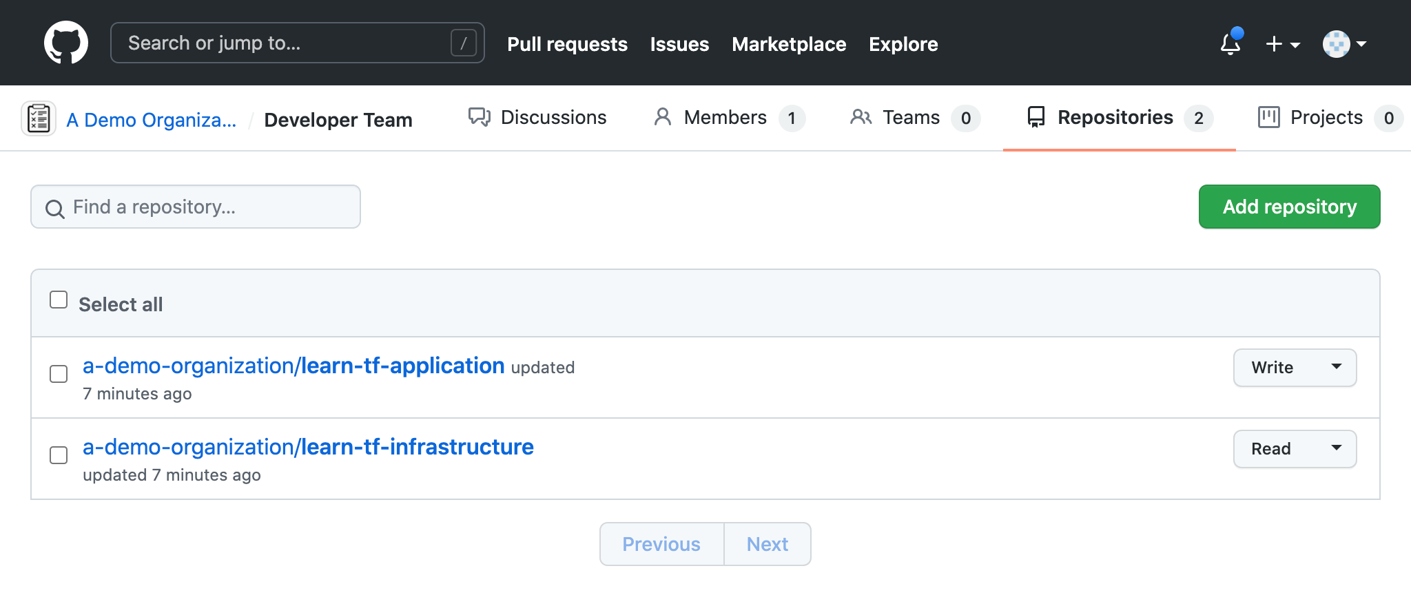 Manage github users teams and repository permissions terraform