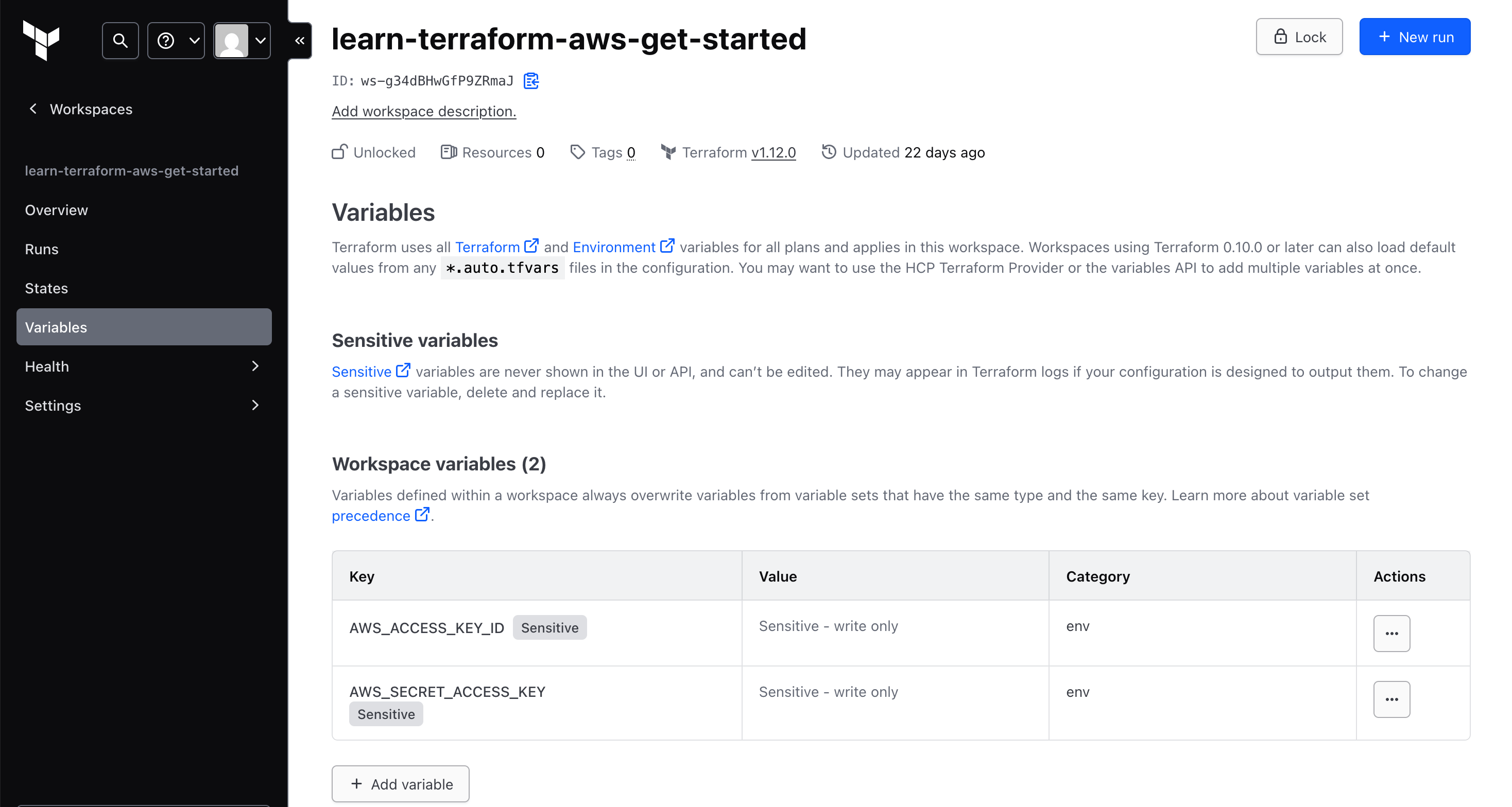 Create environment variables for AWS
credentials