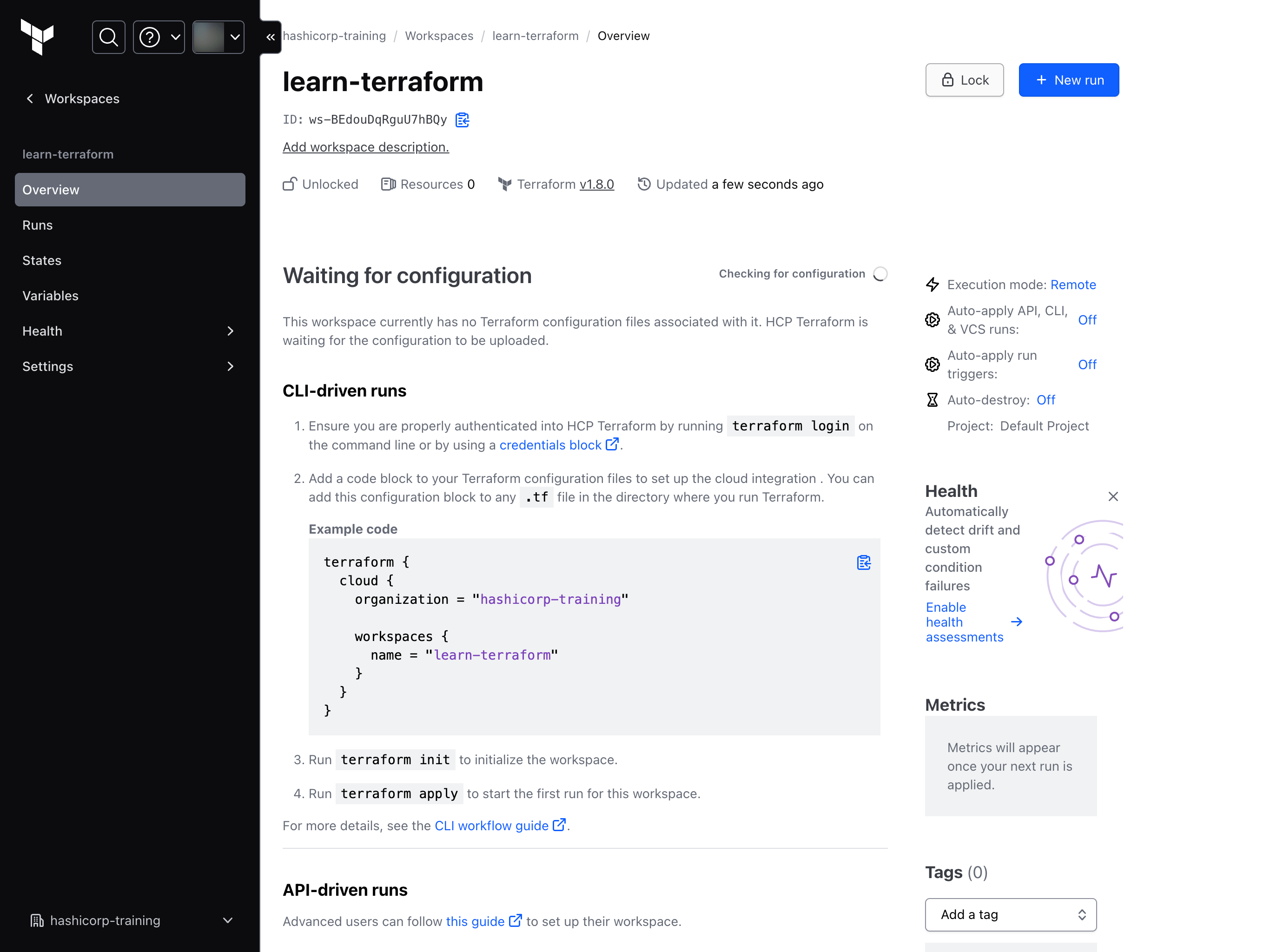Create a workspace terraform hashicorp developer