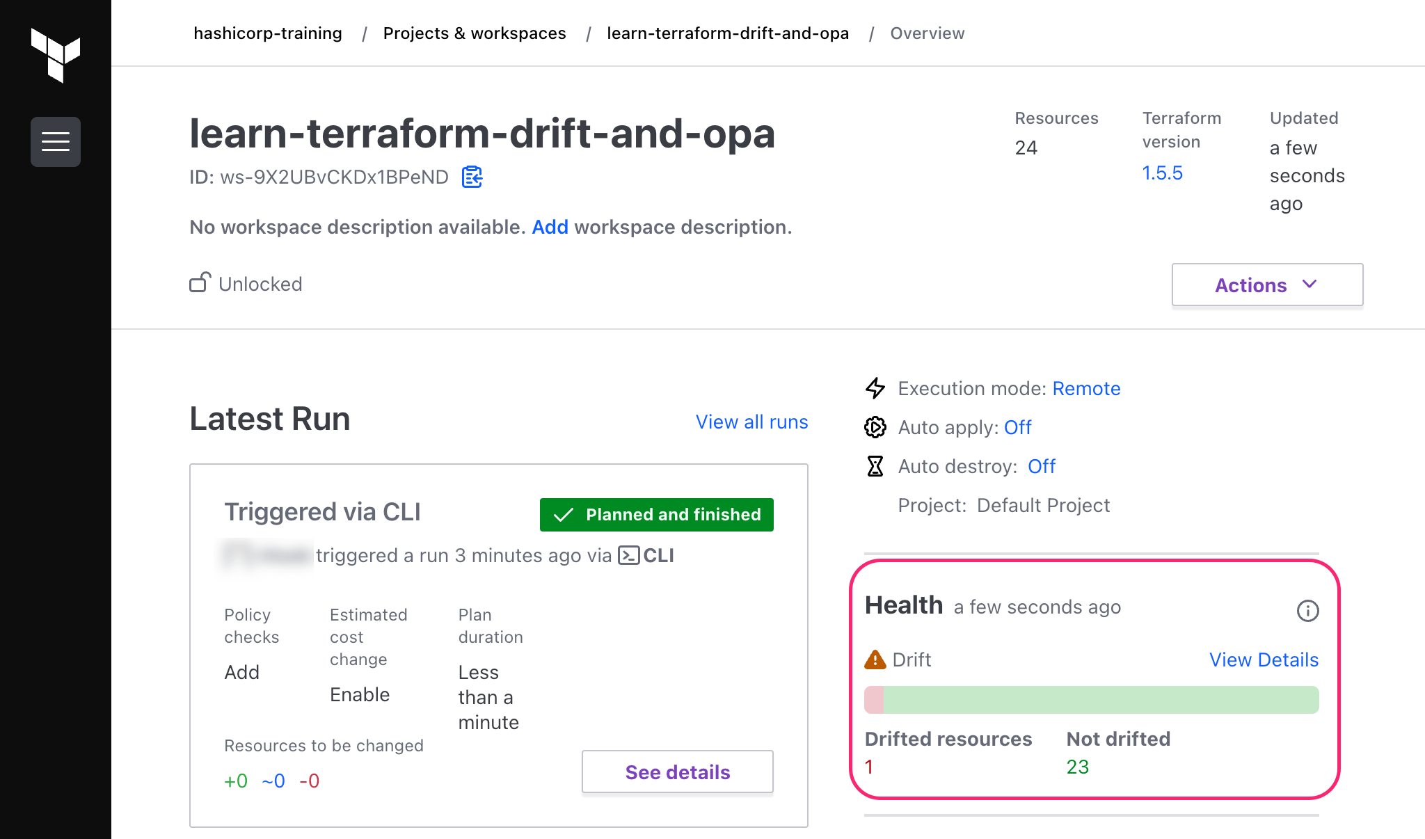 Terraform Cloud drift detection