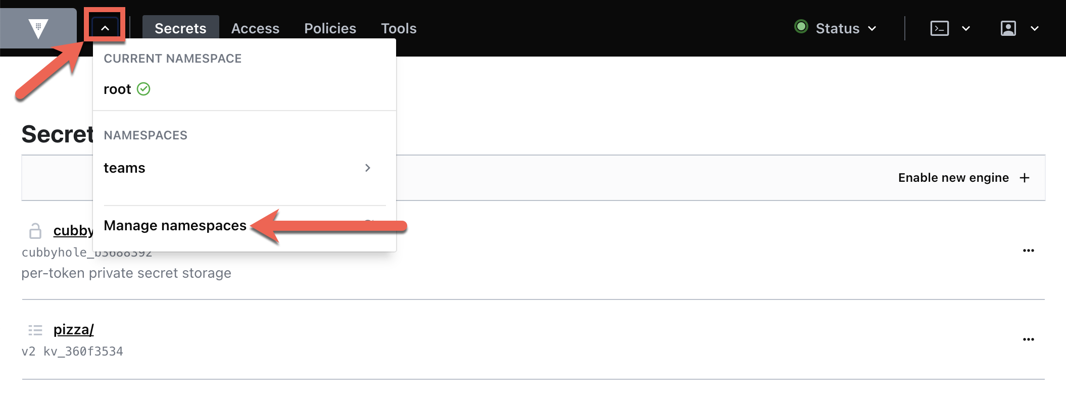 Manage namespaces