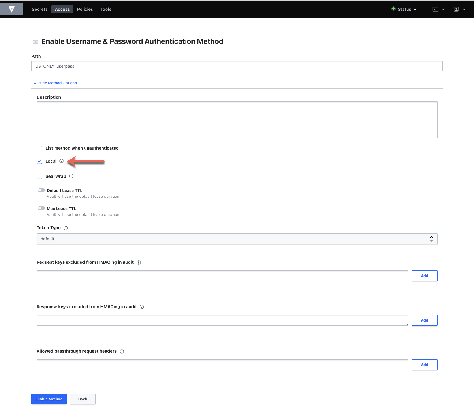 Local auth method
