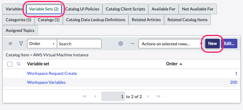 Screenshot of the ServiceNow Catalog Item – new Variable Set Screenshot: ServiceNow New Variable Set