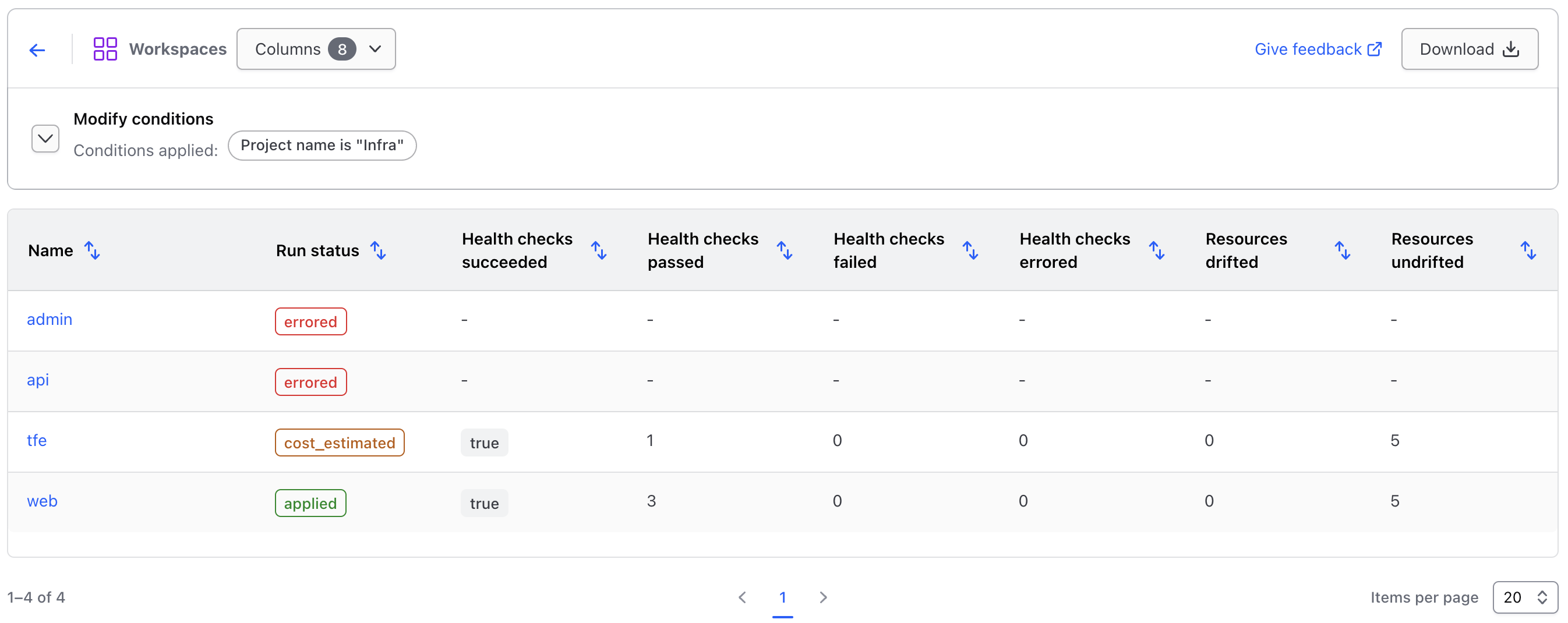 Viewing Workspace Health in Explorer