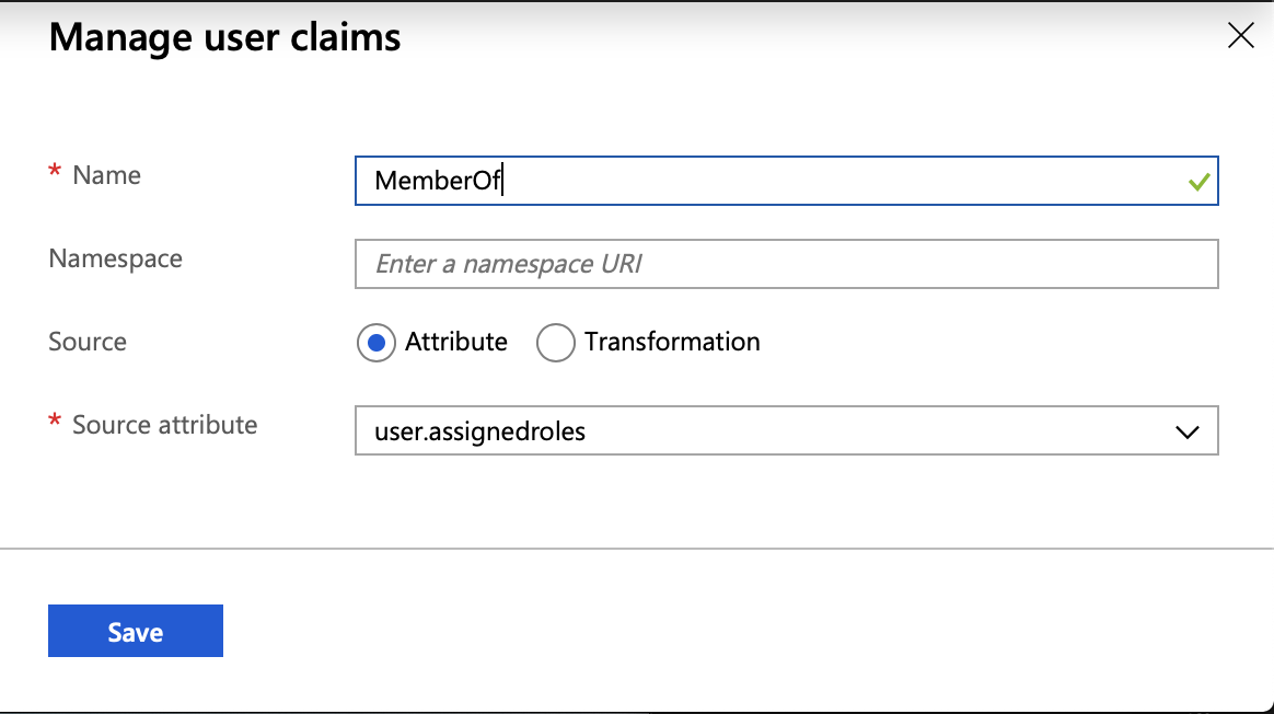 Screenshot: Add MemberOf claim