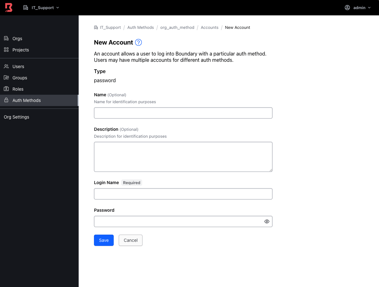 New auth method account form