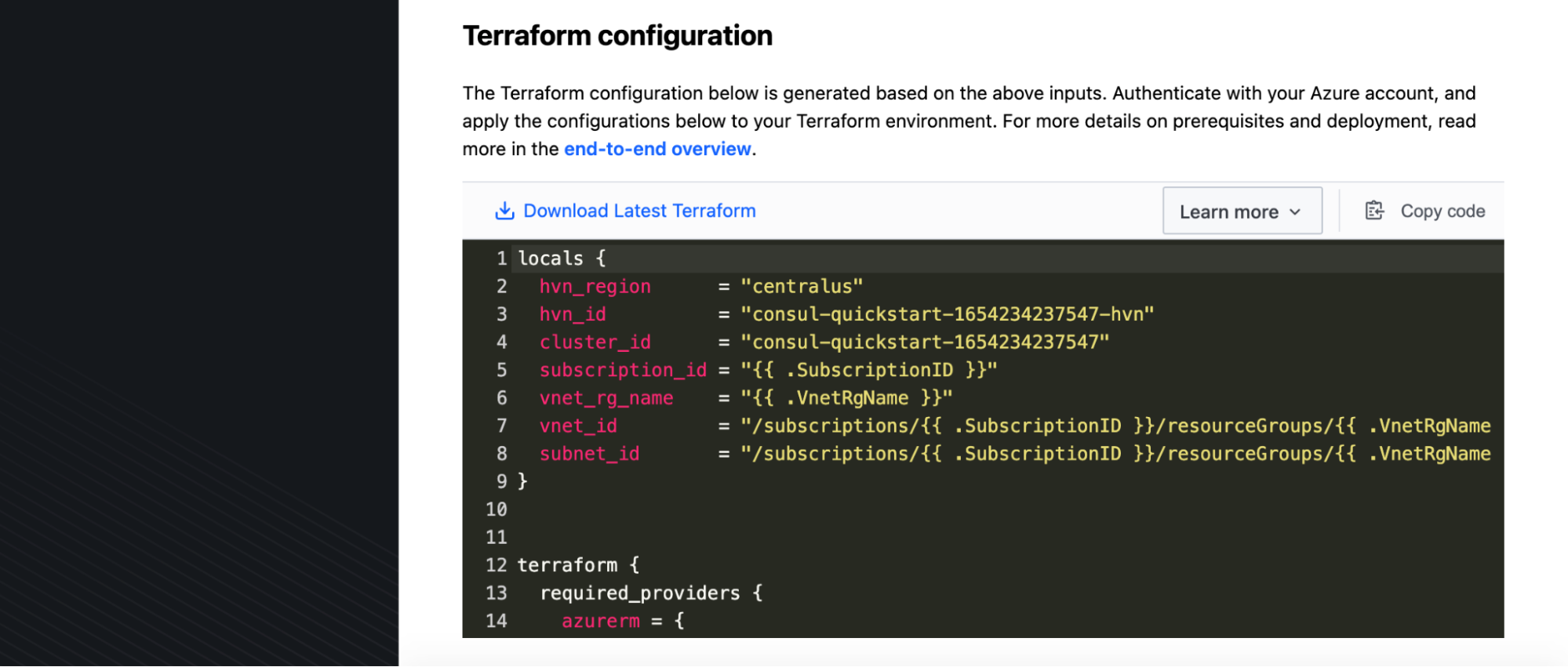 HCP UI Consul - Deploy with Terraform - Download TF code for
VM