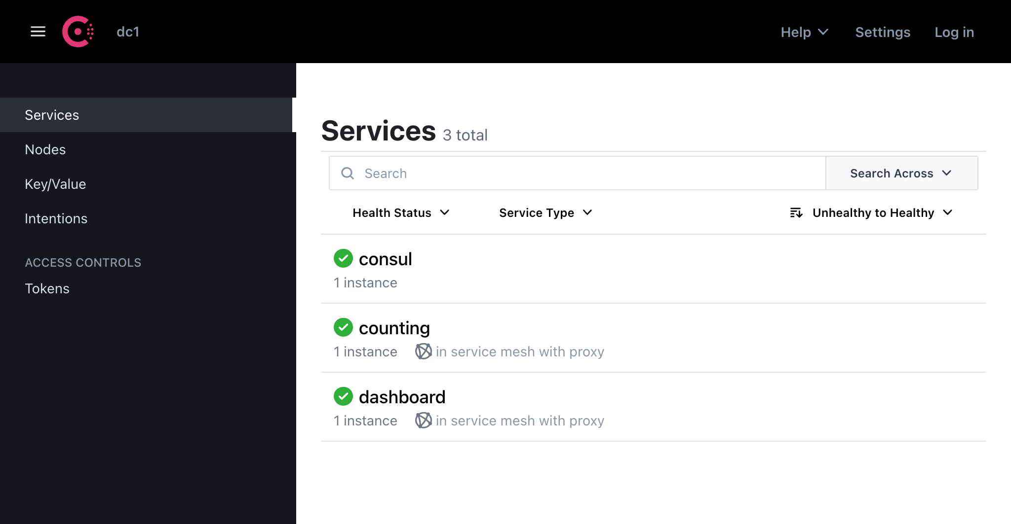 Counting and Dashboard Services in Consul UI