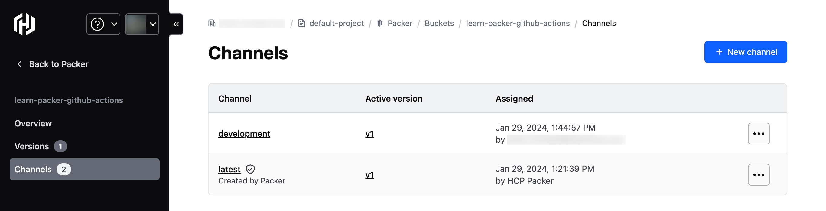 View newly created development channel in the learn-packer-github-actions bucket