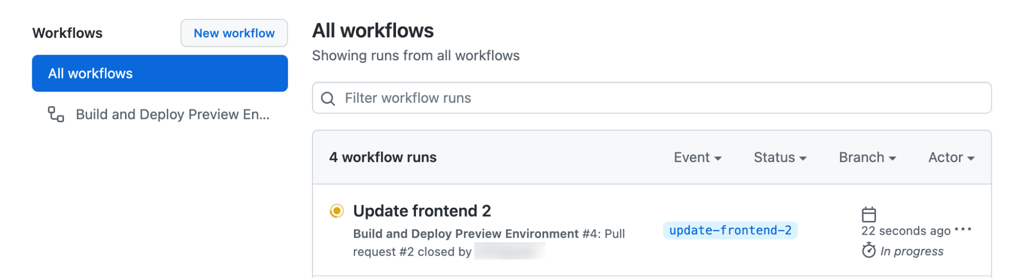 View triggered GitHub Action when pull request closes