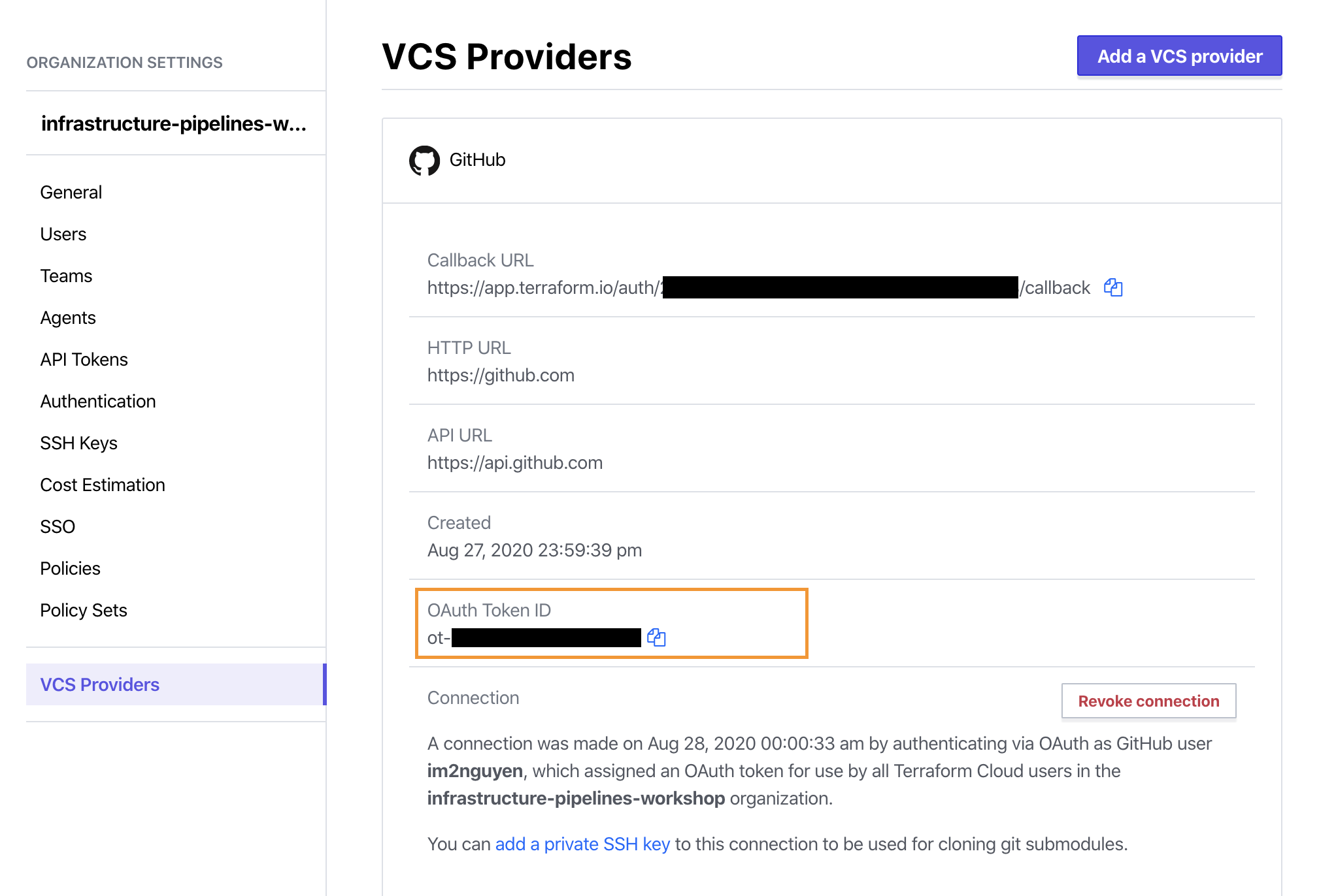 Terraform Cloud VCS Provider OAuth Token ID.