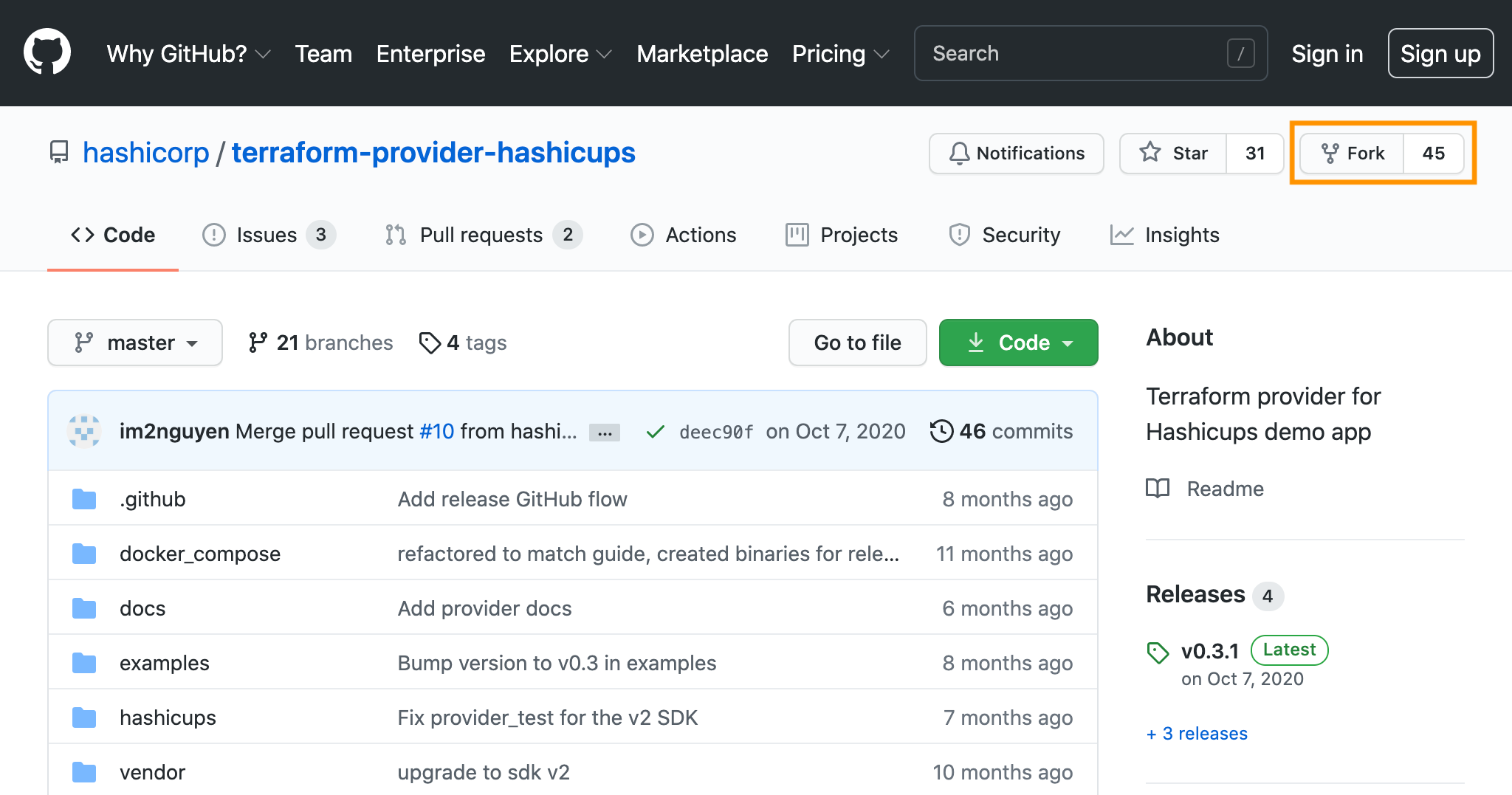 Fork HashiCups provider GitHub repository