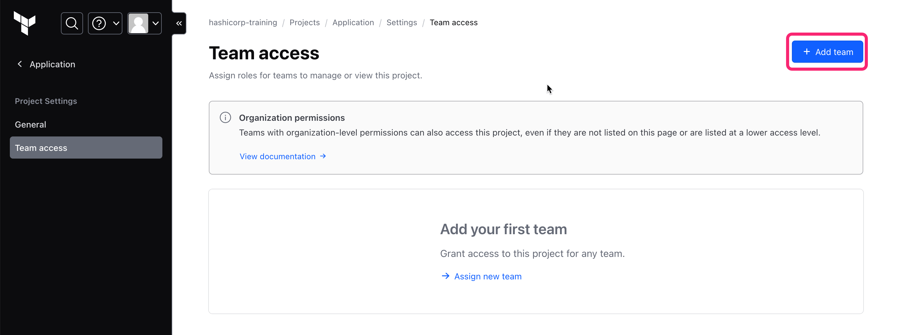 Add team access to project