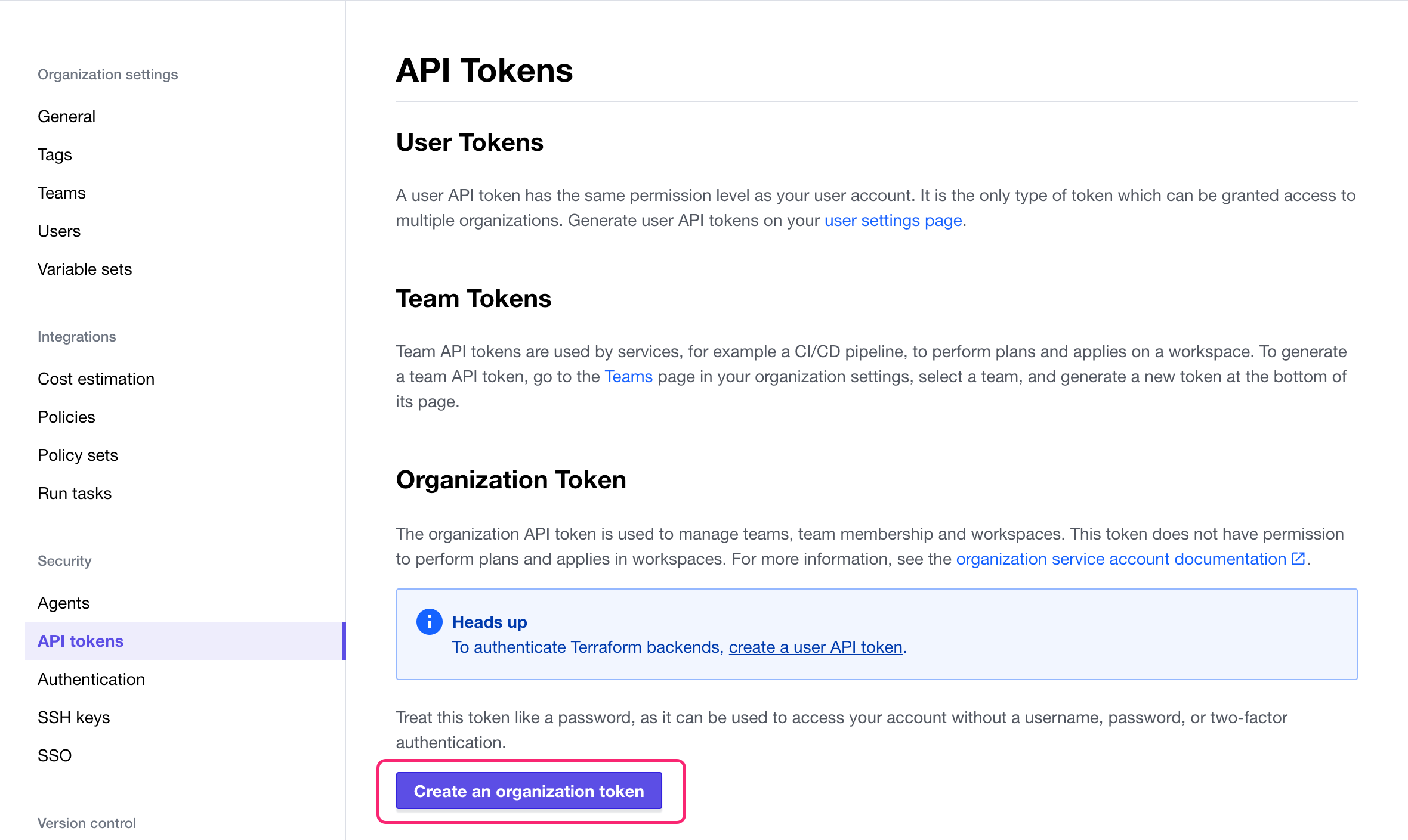 Create Terraform Cloud API token