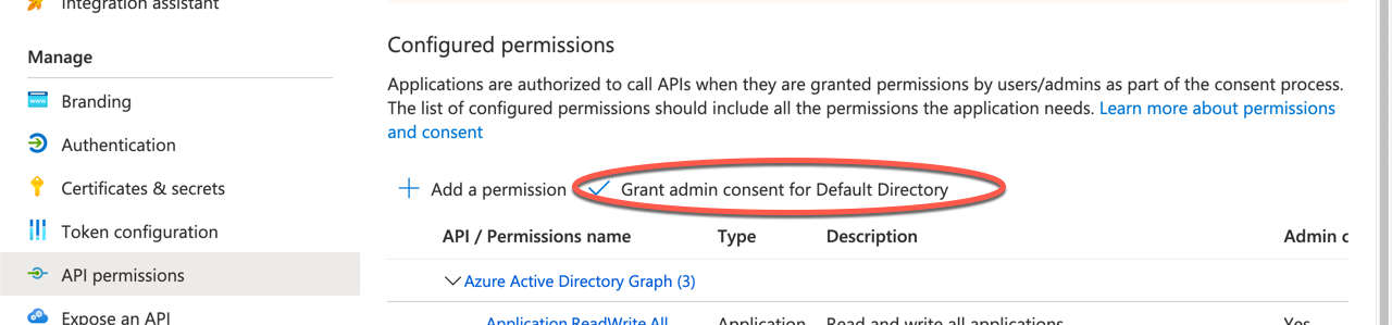 Azure directory app permissions grant admin
consent