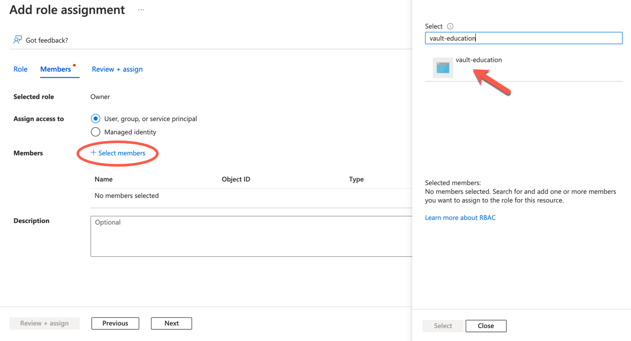 Azure subscription access role assignment to
app