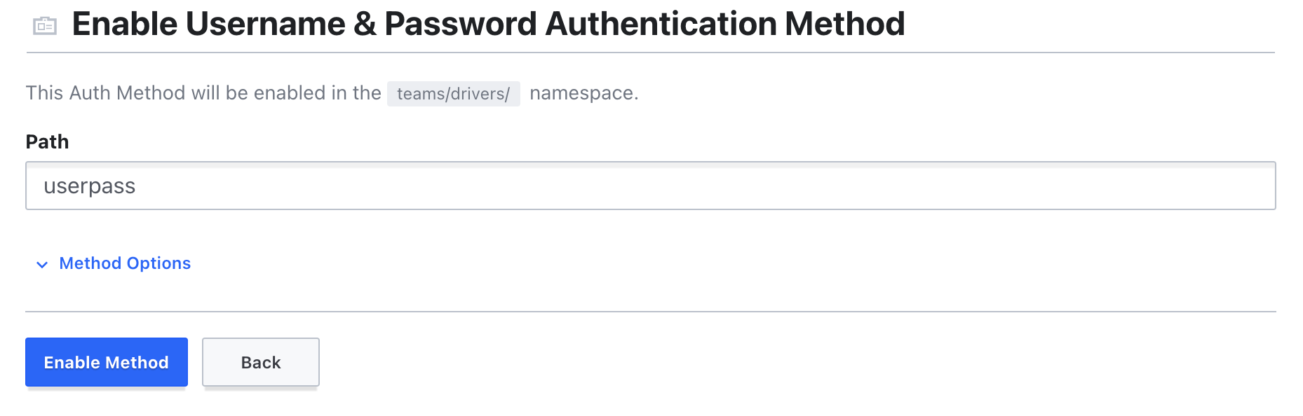 Auth method enabled