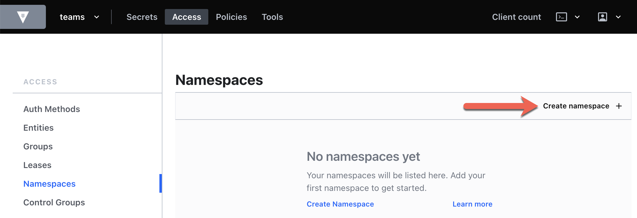Create namespace