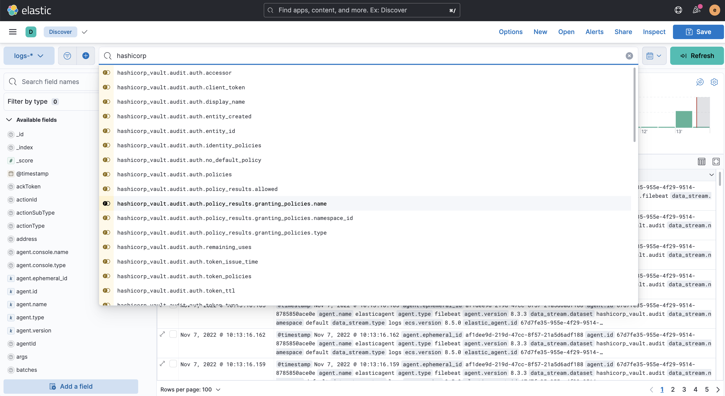 Elastic Discover query list