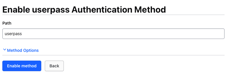 Vault UI showing the path configuration for enabling an auth method