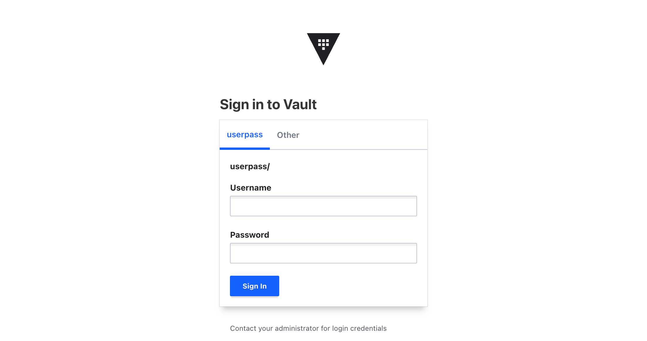 sign in to vault token view