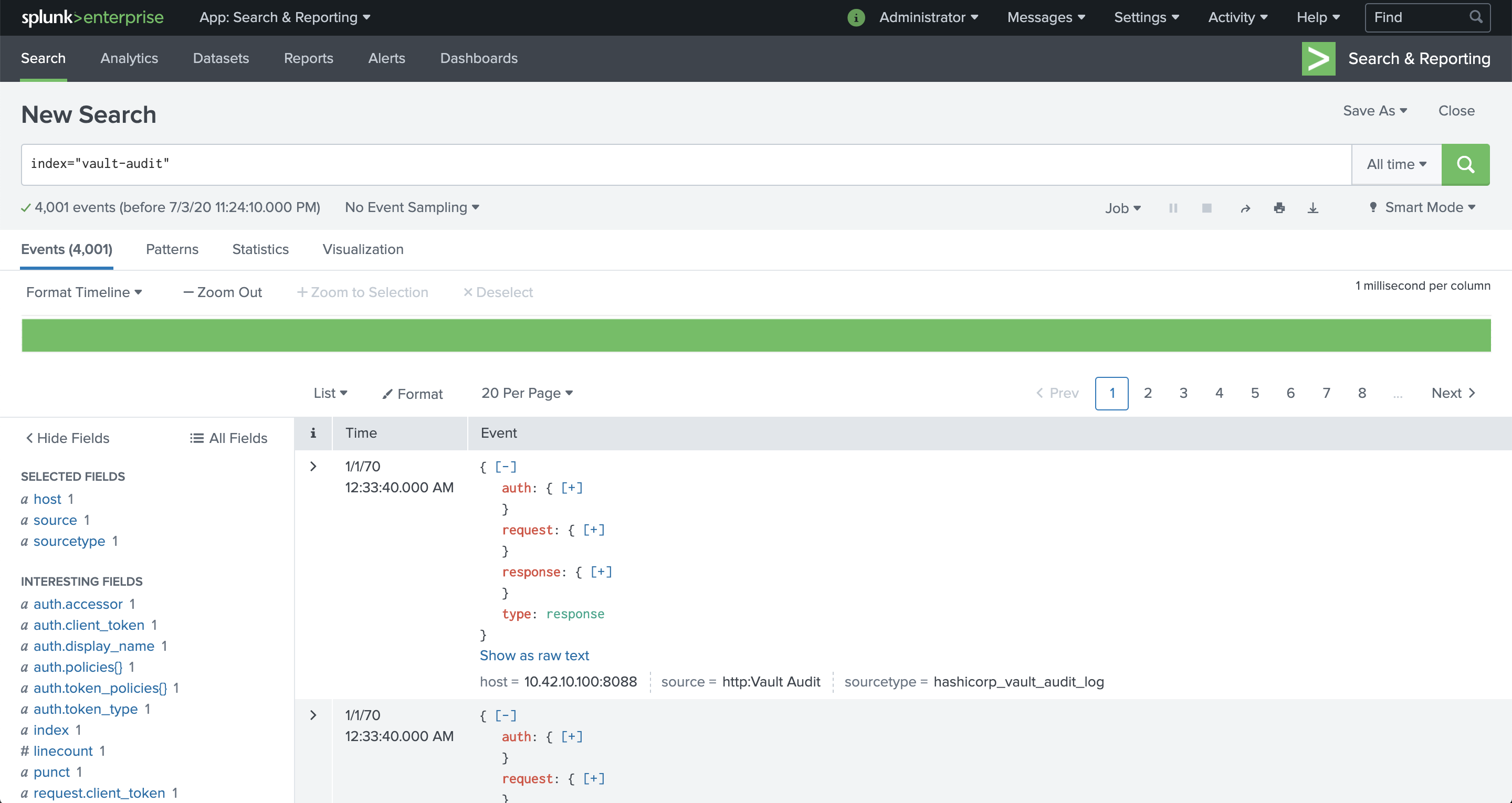 An example of Splunk search functionality