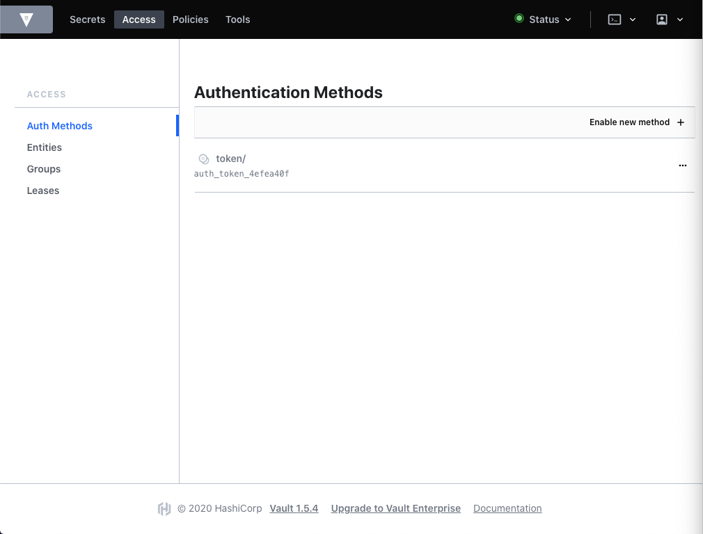 Access - authentication methods index